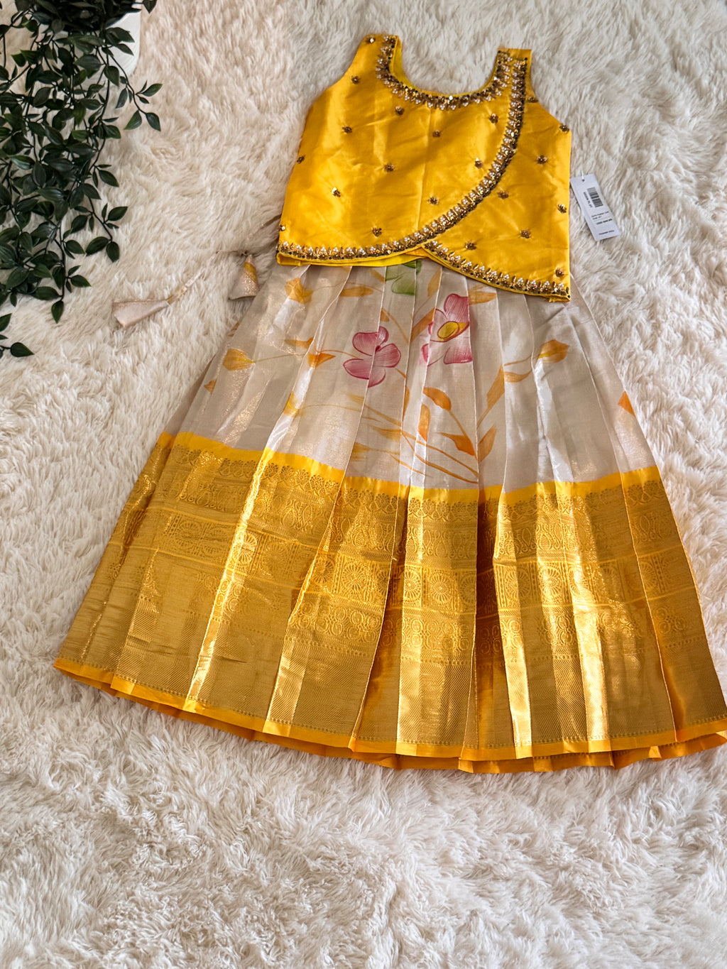 Girl's Ethnic Yellow Top and Skirt