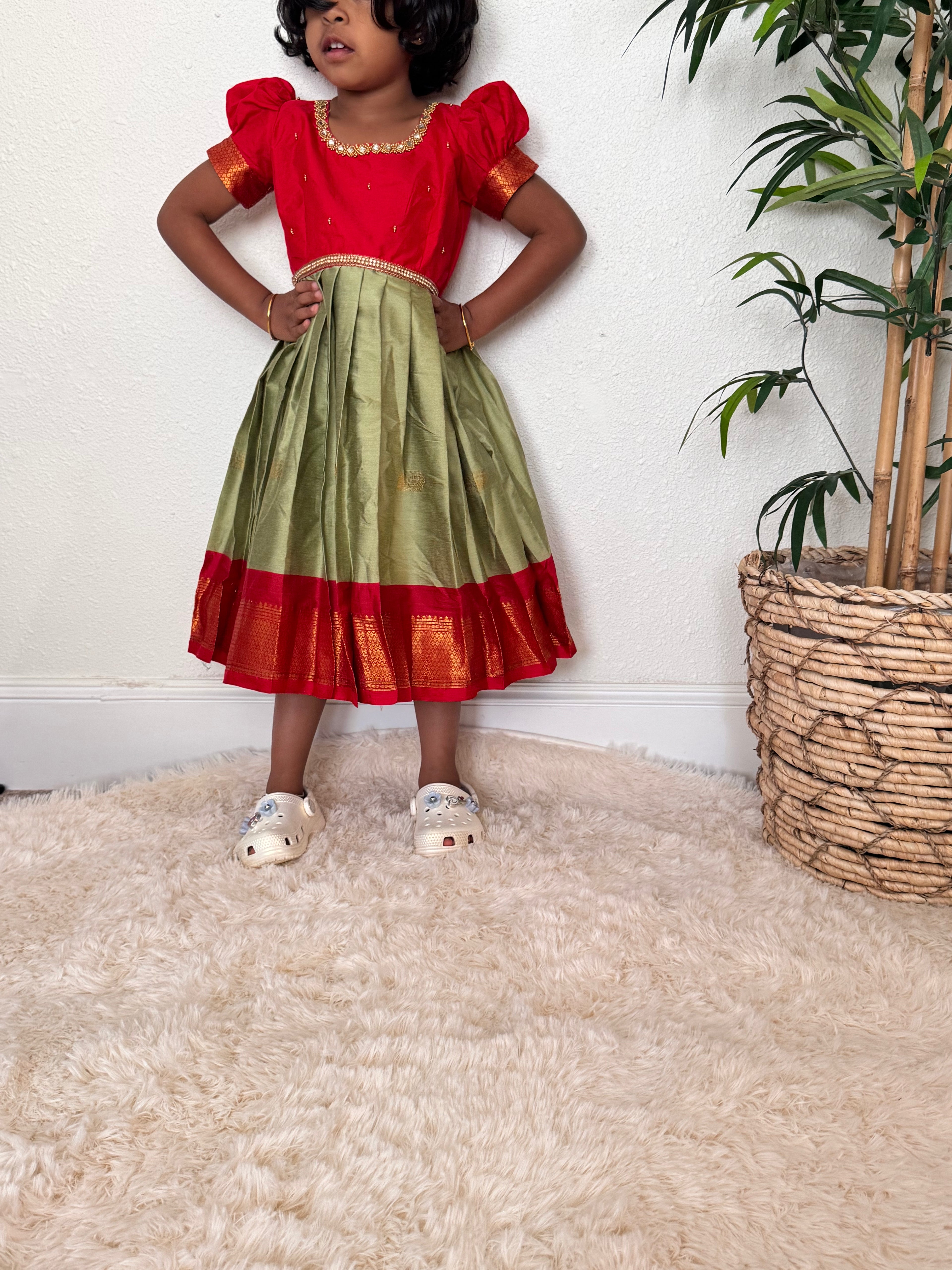 Girls' Ethnic Green Dress