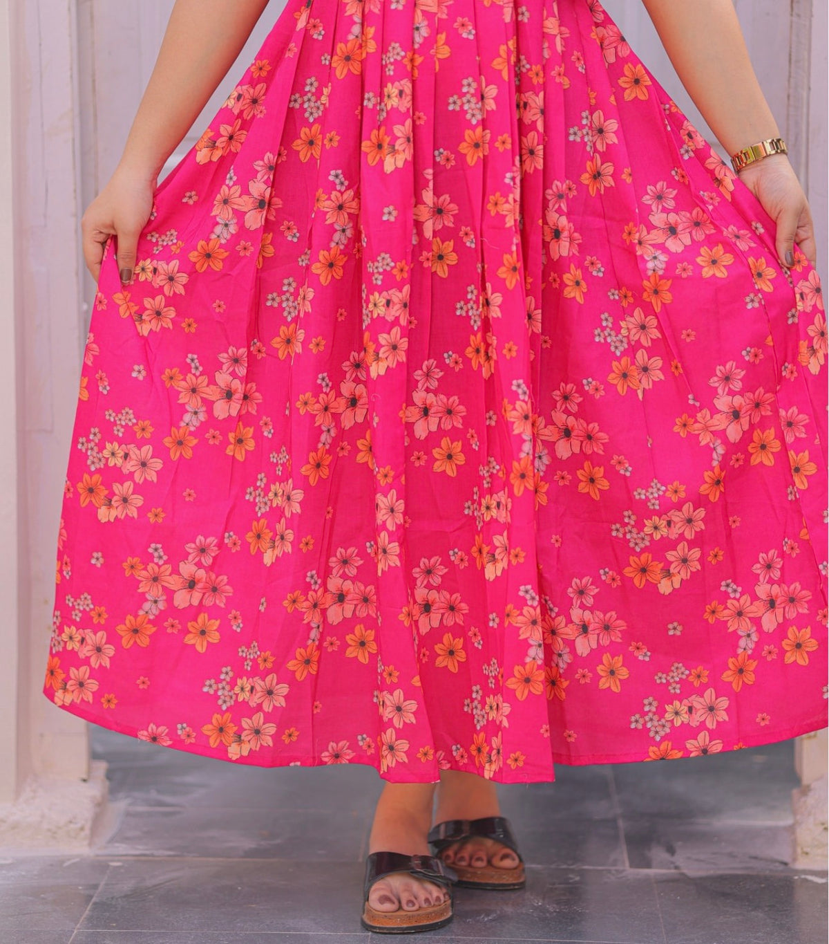 Women's Orange Ruffle Dress