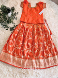 Girl's Orange Ethnic Top and Skirt