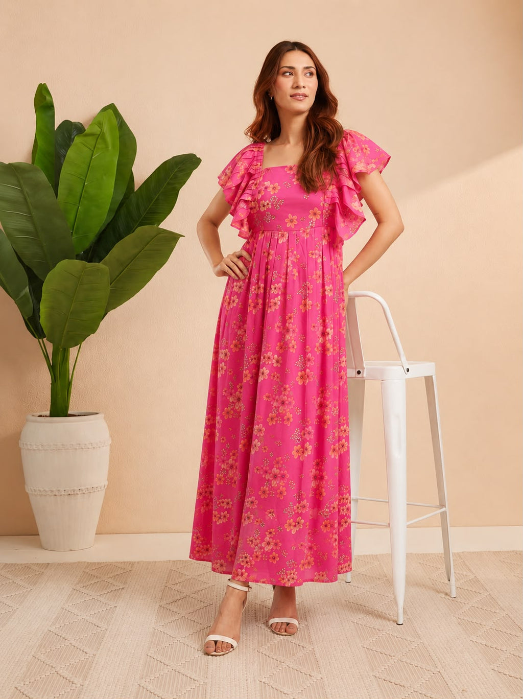 Women's Orange Ruffle Dress