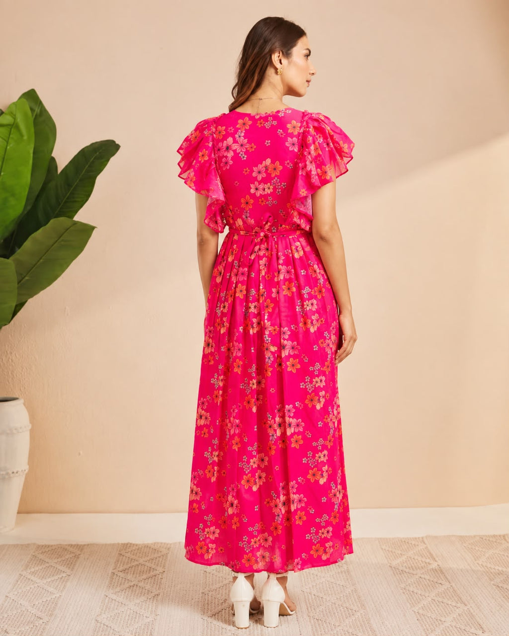 Women's Orange Ruffle Dress