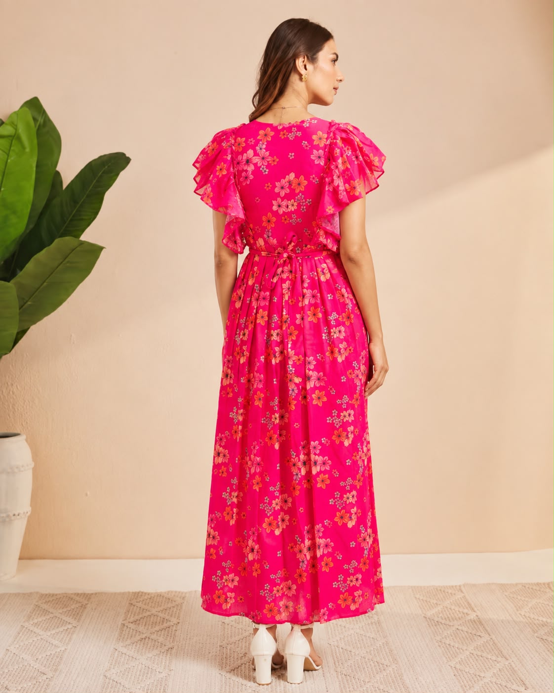 Women's Orange Ruffle Dress